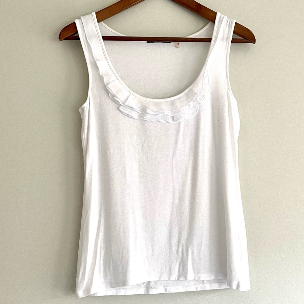 Elie Tahari White Ruffle Tank Top